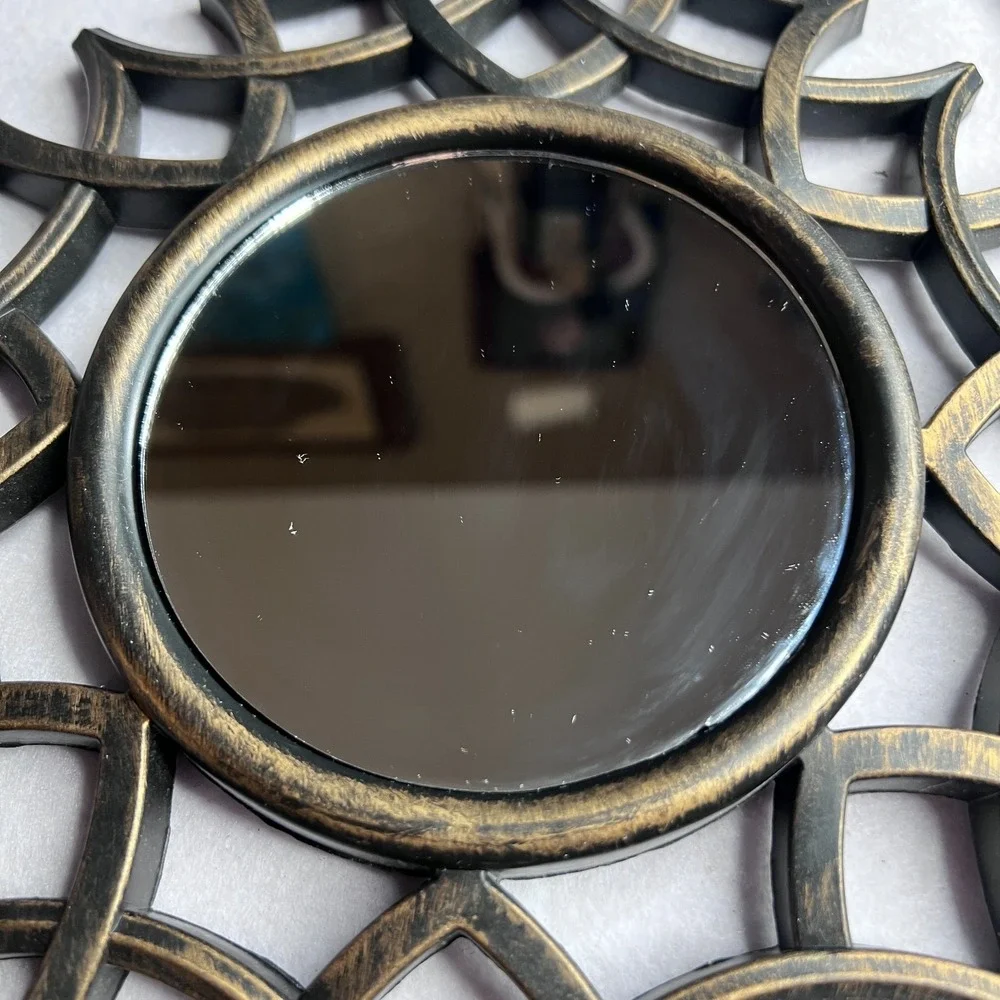 Set of 2 Sunburst Wall Mirrors Black‎ Gold Boho Decorative Accent Contemporary